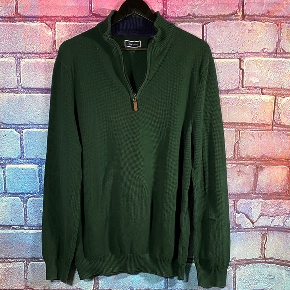Club Room Men’s XXL Green Quarter-Zip Sweater 100% Cotton Knit Pullover - Picture 2 of 8